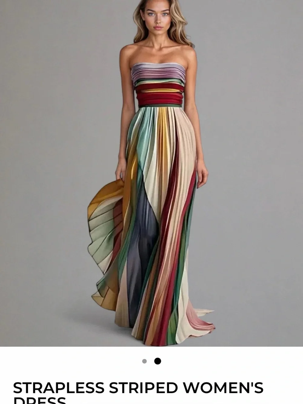 Strapless Multicolor Pleated Maxi Dress - Picture 1 of 9